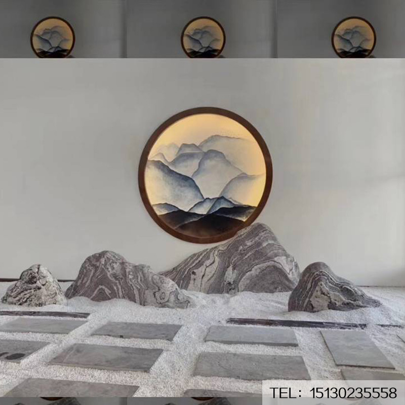 雪浪石切片组合造景室内微景装饰背景墙